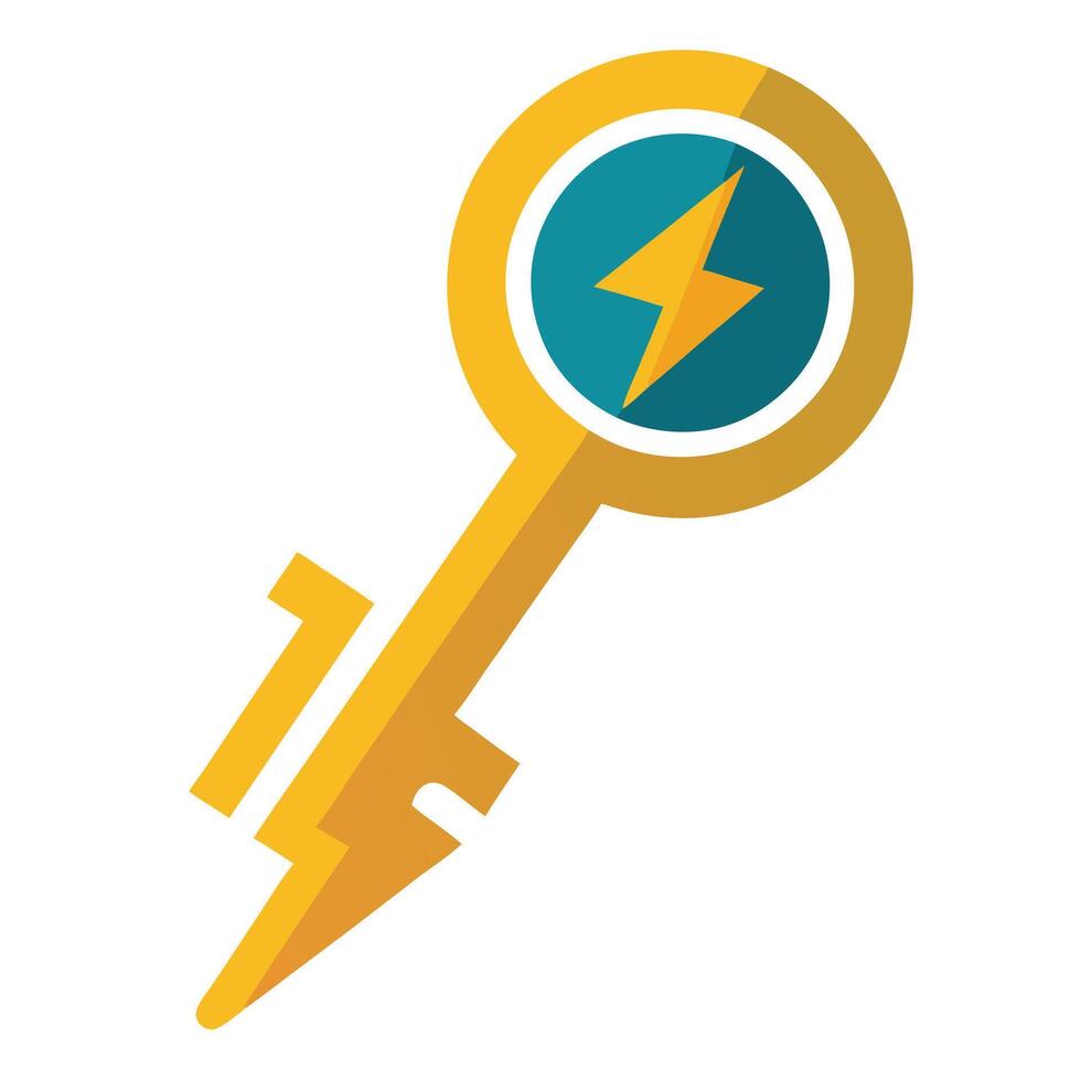 Stylized Key Icon with Lightning Bolt and Modern Design Elements vector