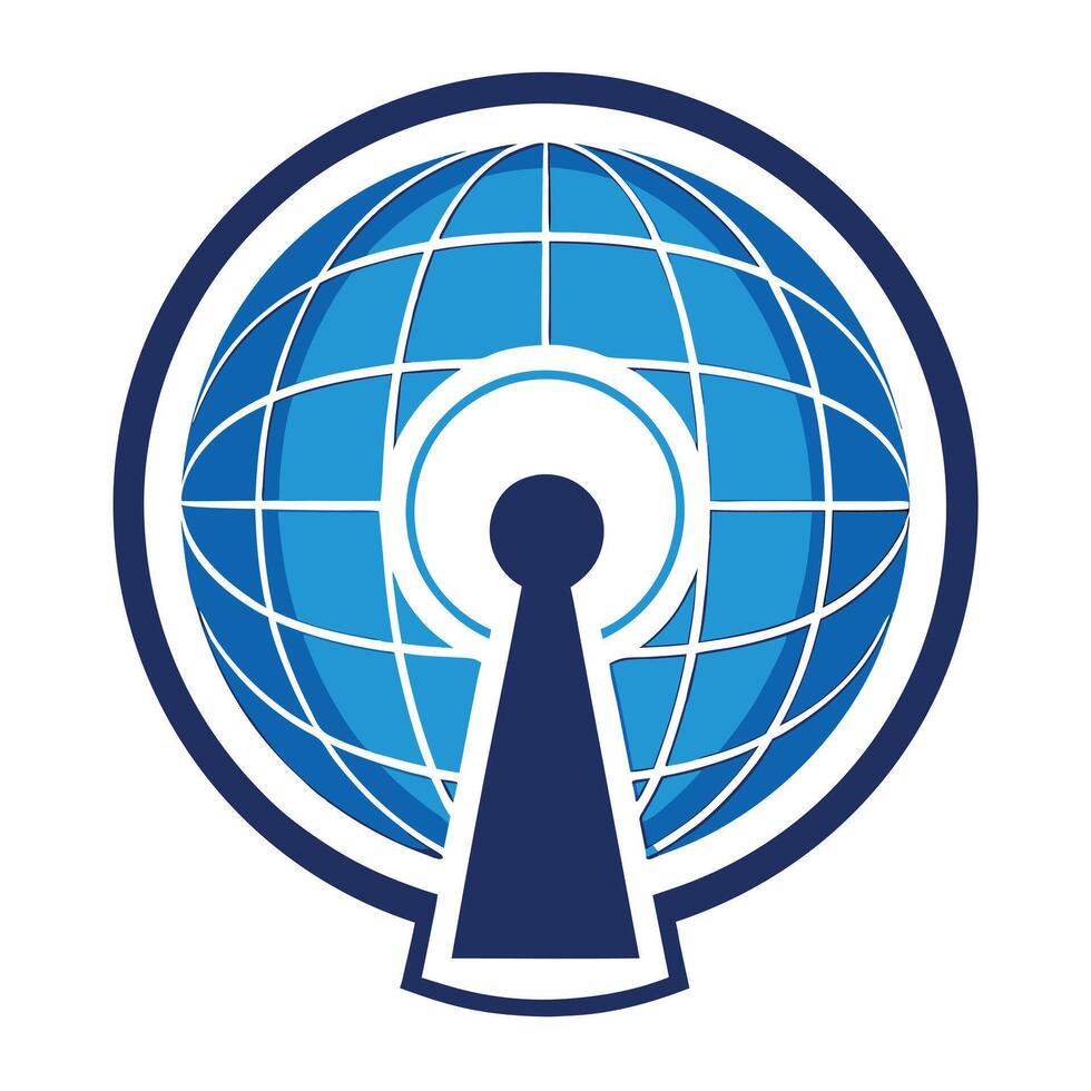 Sleek and Modern Keyhole Icon with Futuristic Globe Design vector