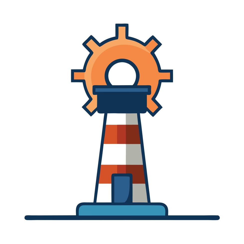 Abstract Lighthouse Icon with Modern and Innovative Gear Design vector