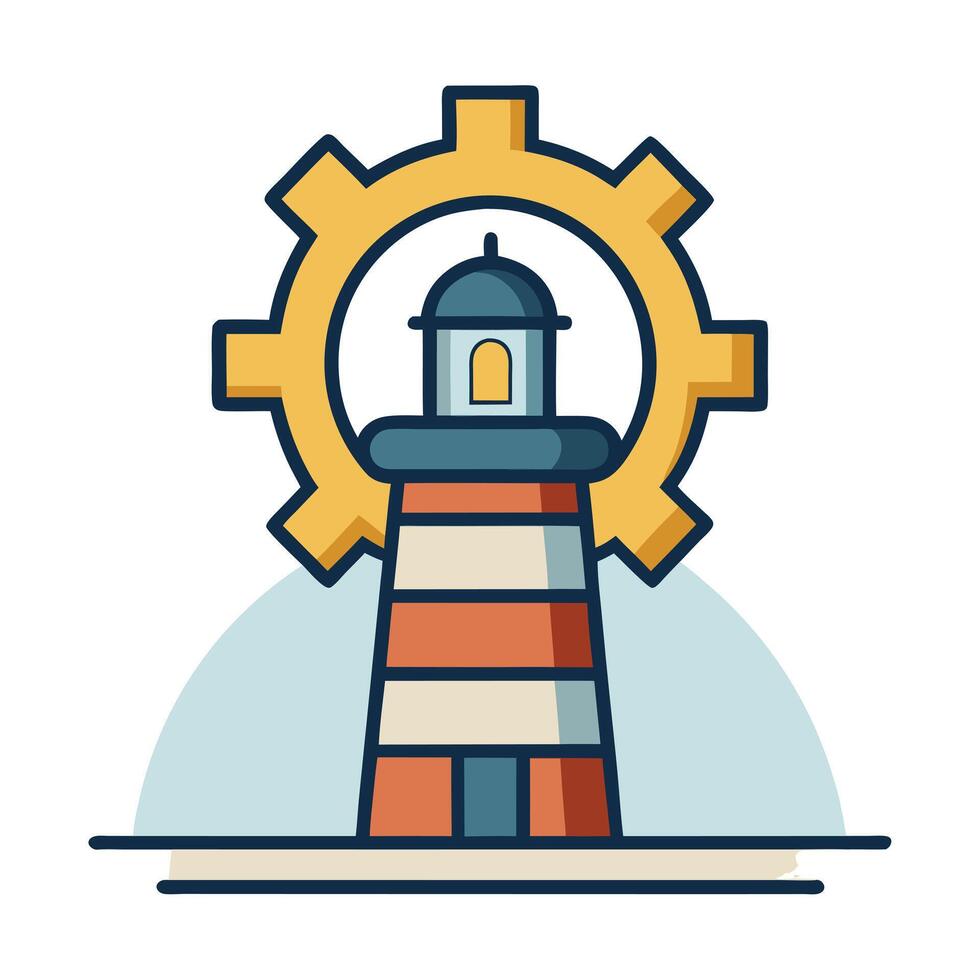 Stylized Lighthouse Icon with Gear and Modern Design Elements vector