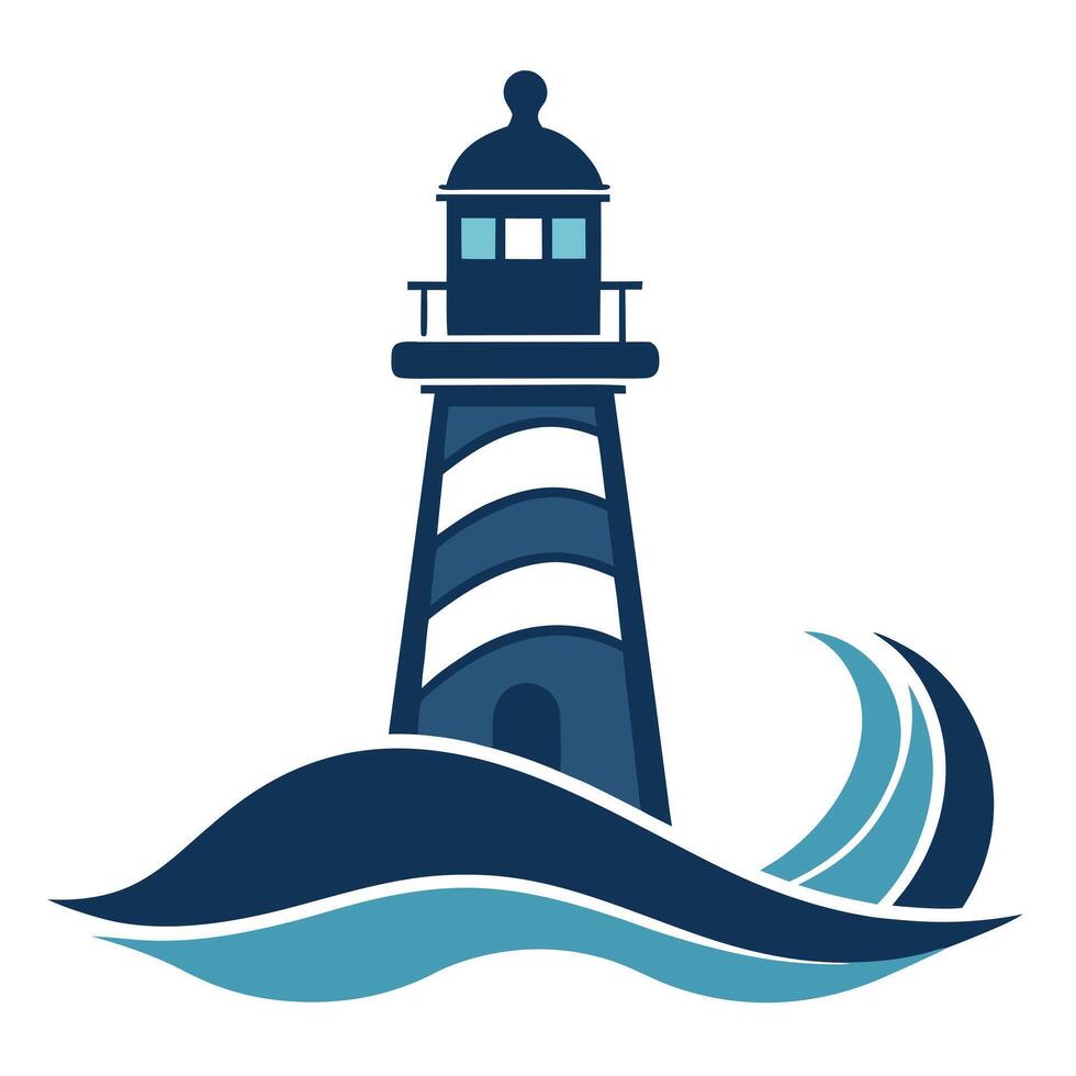 Modern Lighthouse Icon with Unique and Creative Wave Design vector