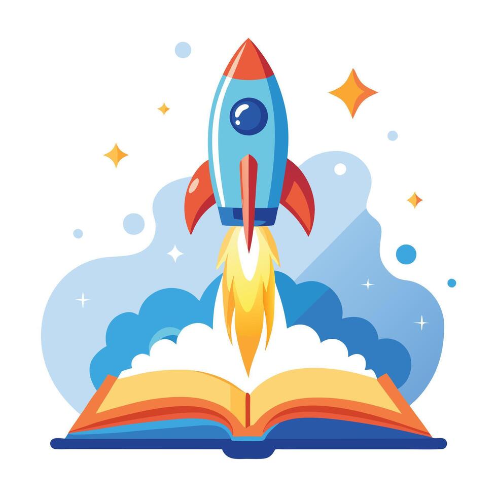 Sleek and Modern Rocket Icon with Futuristic Book Design vector