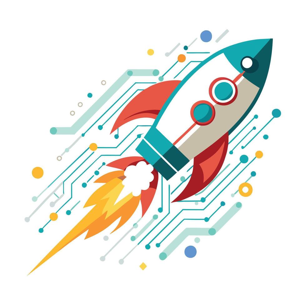 Modern Rocket Icon with Unique and Creative Circuit Trail Design vector