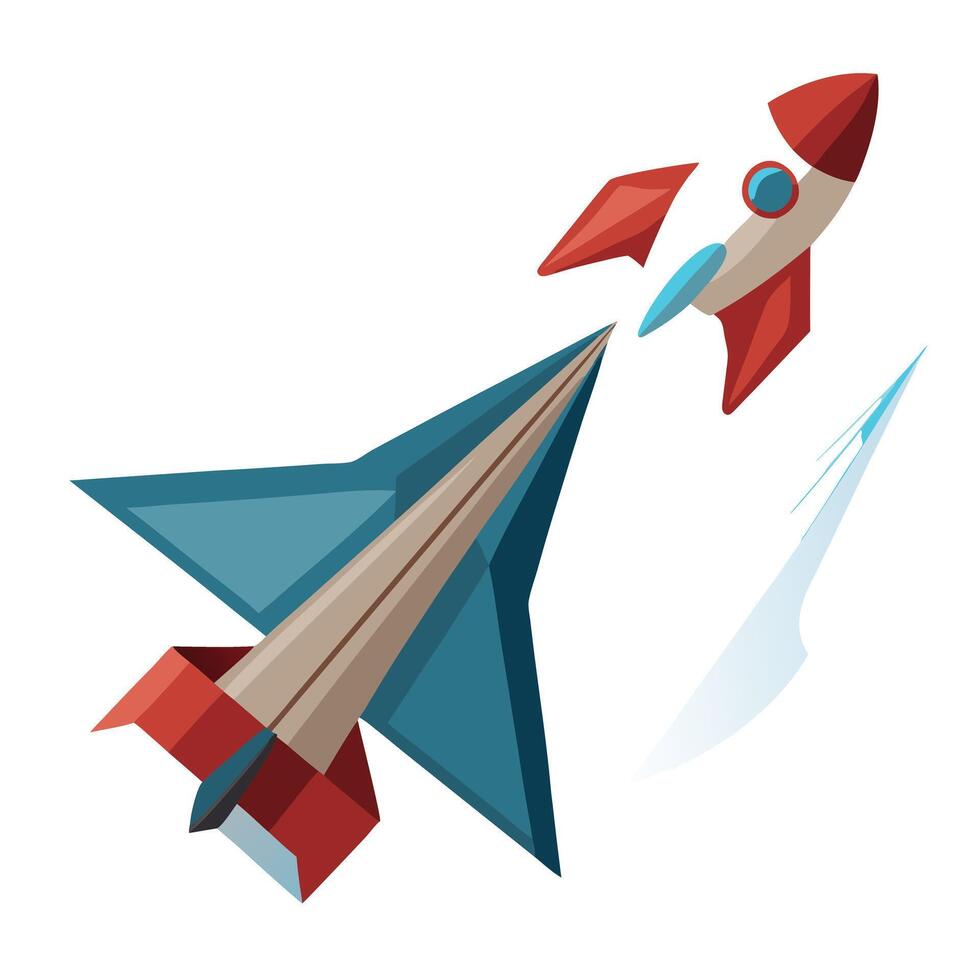 Stylized Rocket Icon with Paper Plane and Modern Design Elements vector