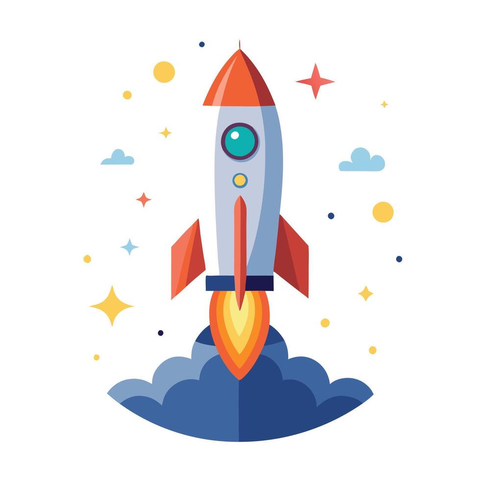 Stylized Rocket Icon with Stars and Modern Design Elements vector