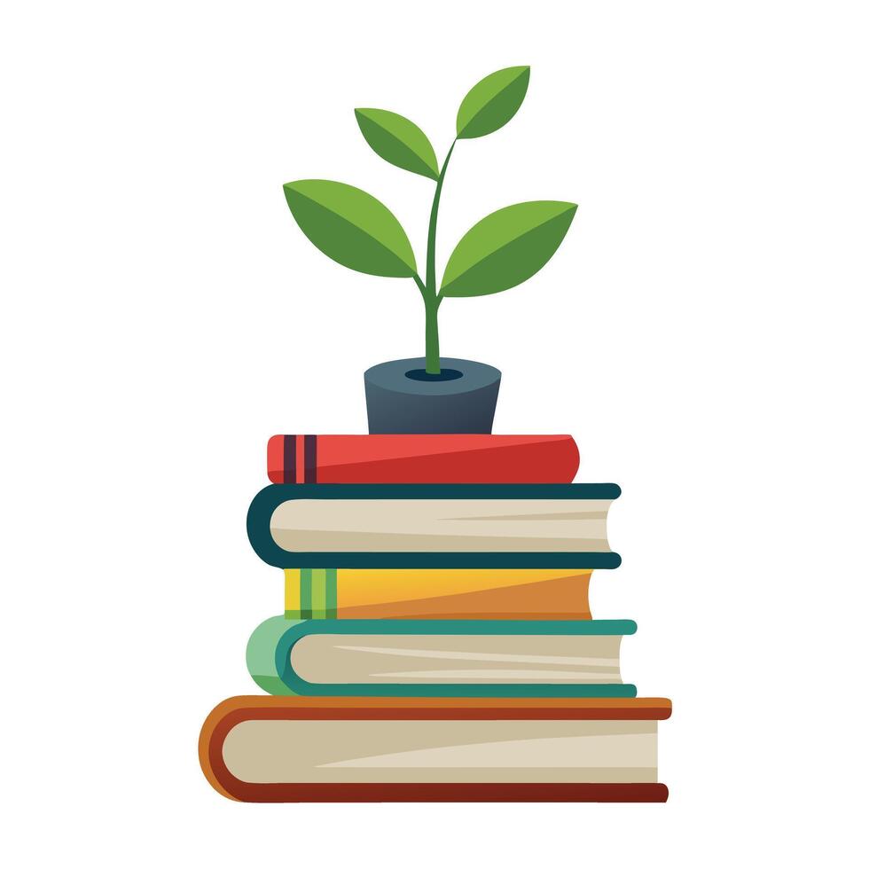 Modern Stacked Books Icon with Unique and Creative Plant Design vector