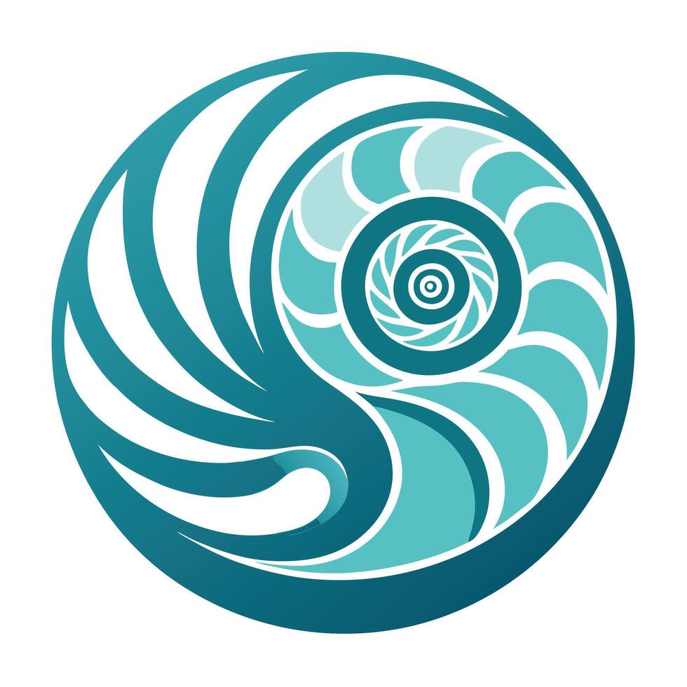 Stylized Spiral Shell Icon with Wave and Modern Design Elements vector