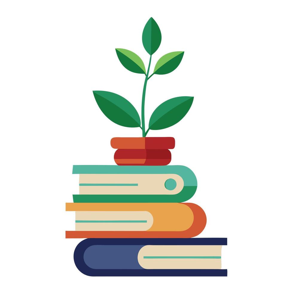 Sleek and Modern Stacked Books Icon with Futuristic Plant Design vector