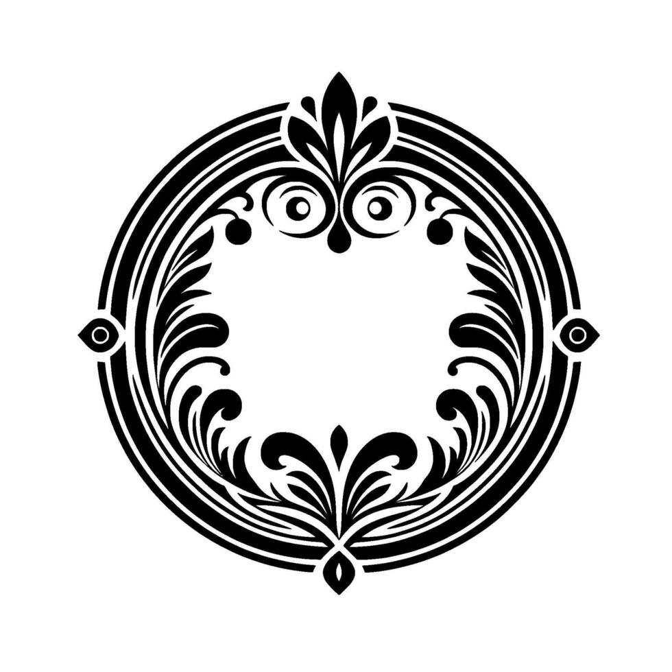 Intricate black and white ornamental circular with detailed floral and curvilinear motifs on a pure white background. vector
