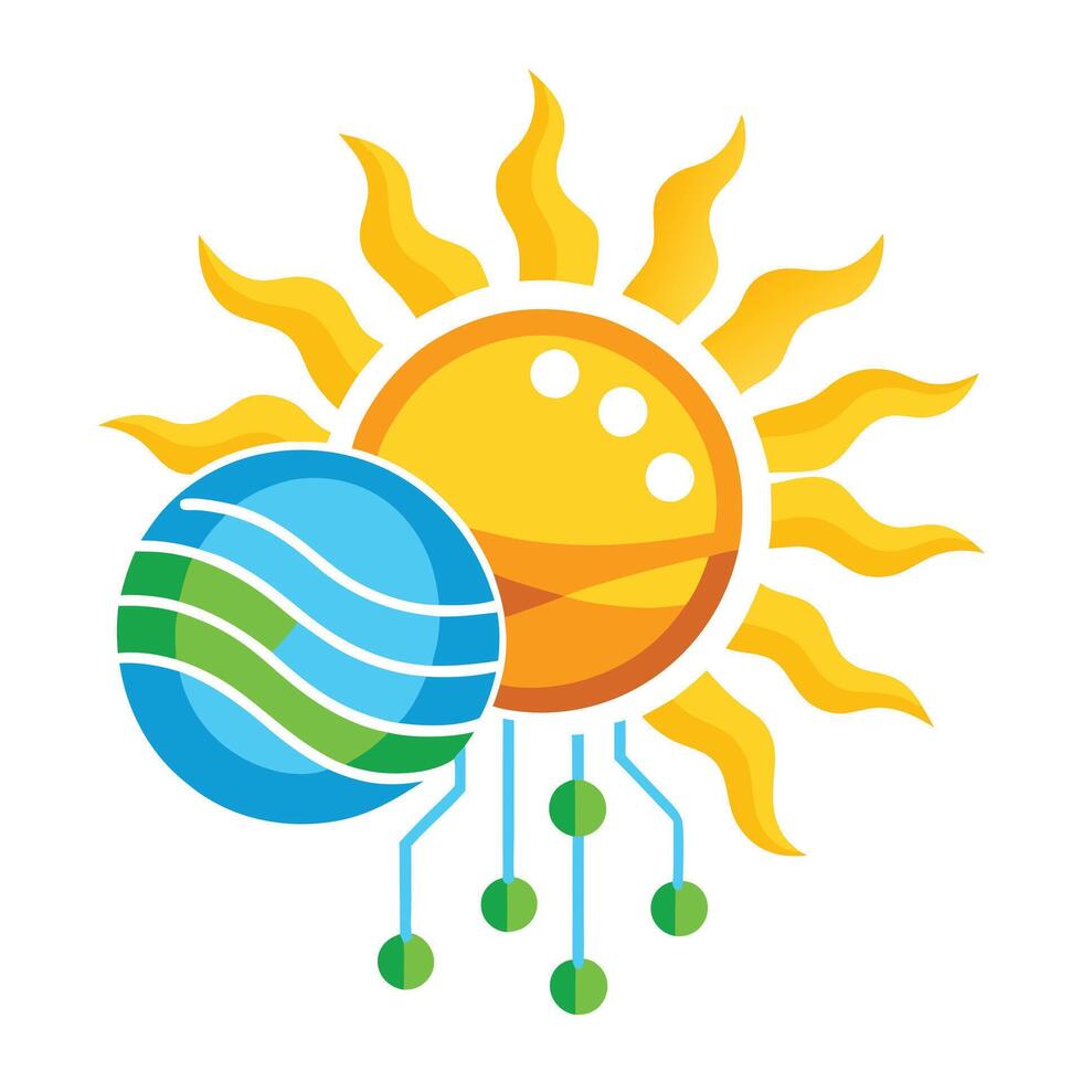 Stylized Sun Icon with Data Stream and Modern Design Elements vector