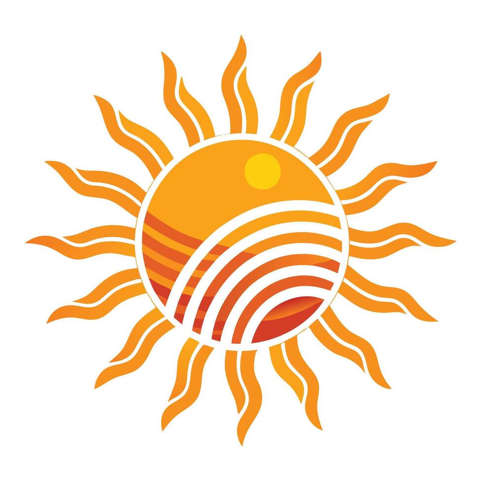 Stylized Sun Icon with Digital Waves and Modern Design Elements vector