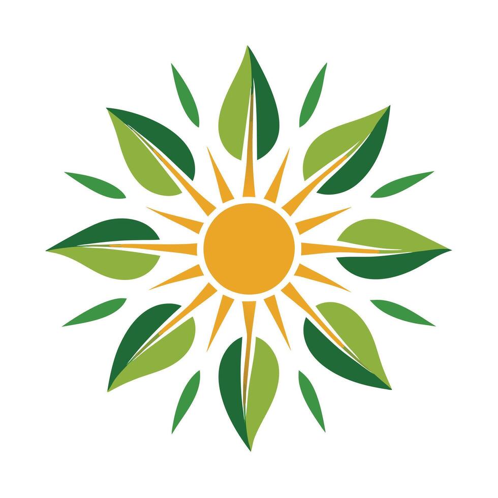 Modern Sun Icon with Unique and Creative Leaf Ray Design vector