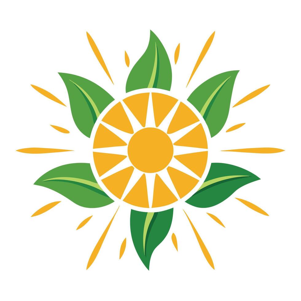 Sleek and Modern Sun Icon with Futuristic Leaf Ray Design vector