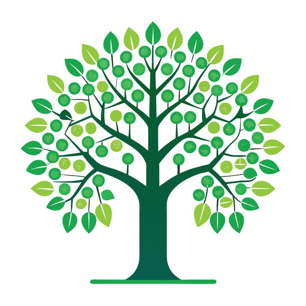 Modern Tree Icon with Unique and Creative Binary Code Leaf Design vector