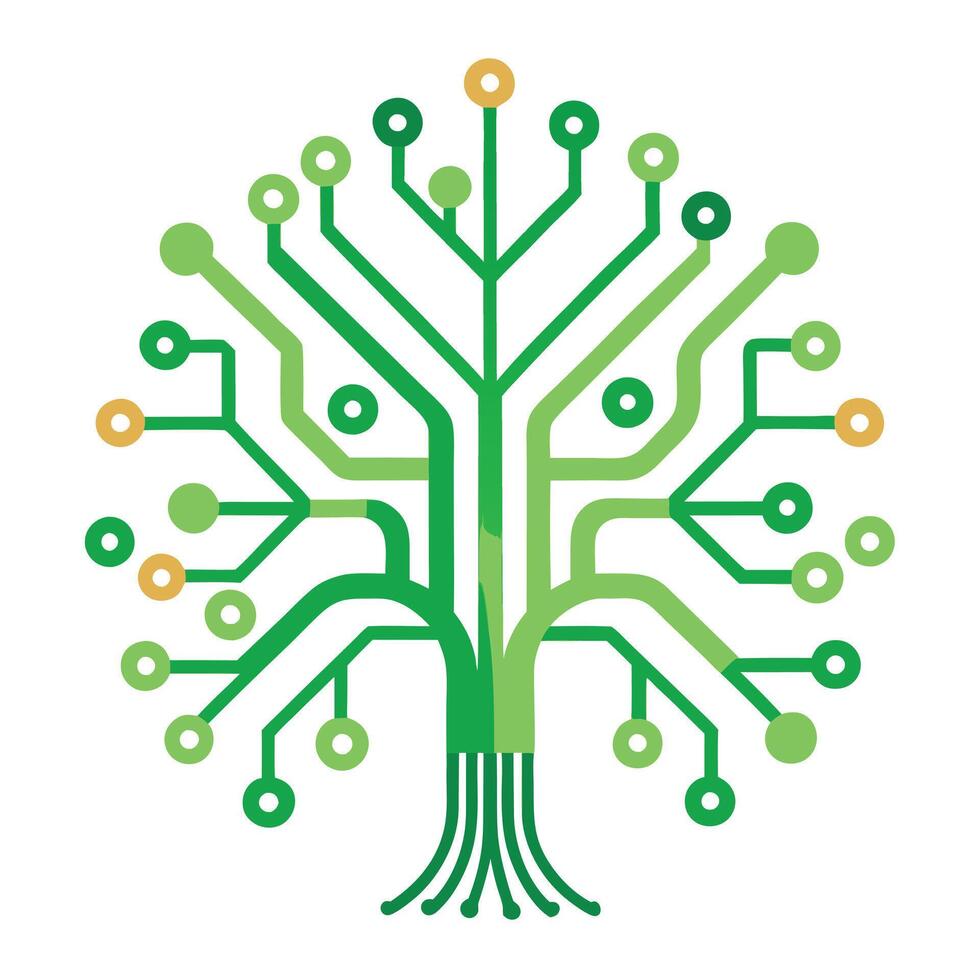 Sleek and Modern Tree Icon with Futuristic Circuit Root Design vector