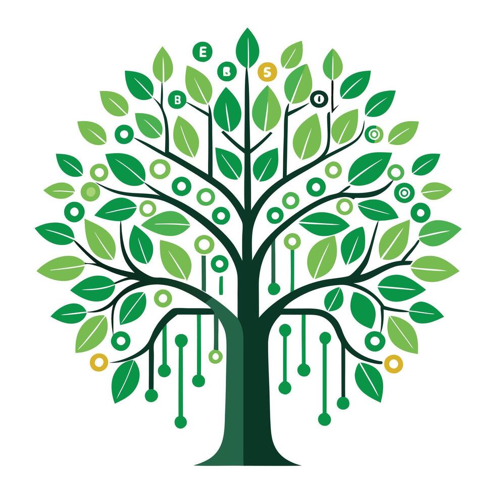 Abstract Tree Icon with Modern and Innovative Binary Code Leaf Design vector