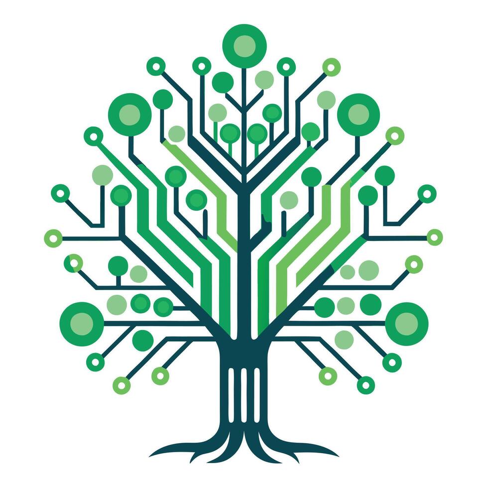 Abstract Tree Icon with Modern and Innovative Circuit Root Design vector