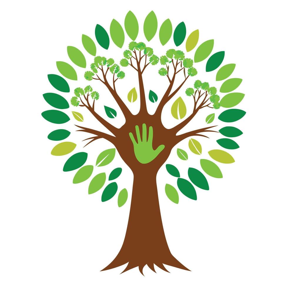 Abstract Tree Icon with Modern and Innovative Handprint Design vector