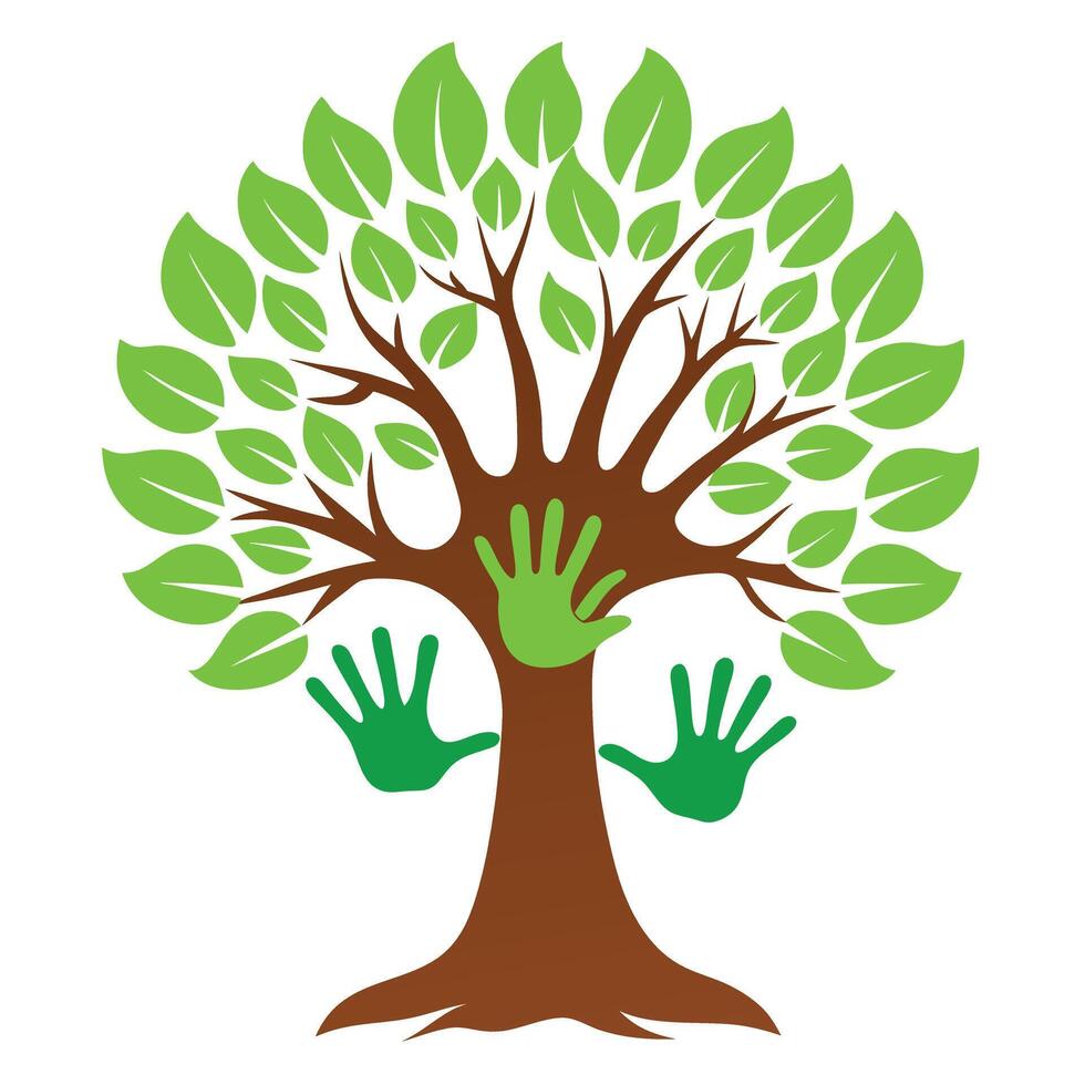 Sleek and Modern Tree Icon with Futuristic Handprint Design vector