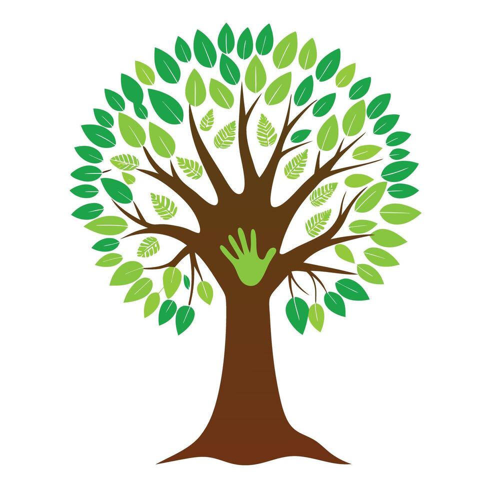 Stylized Tree Icon with Handprint and Modern Design Elements vector
