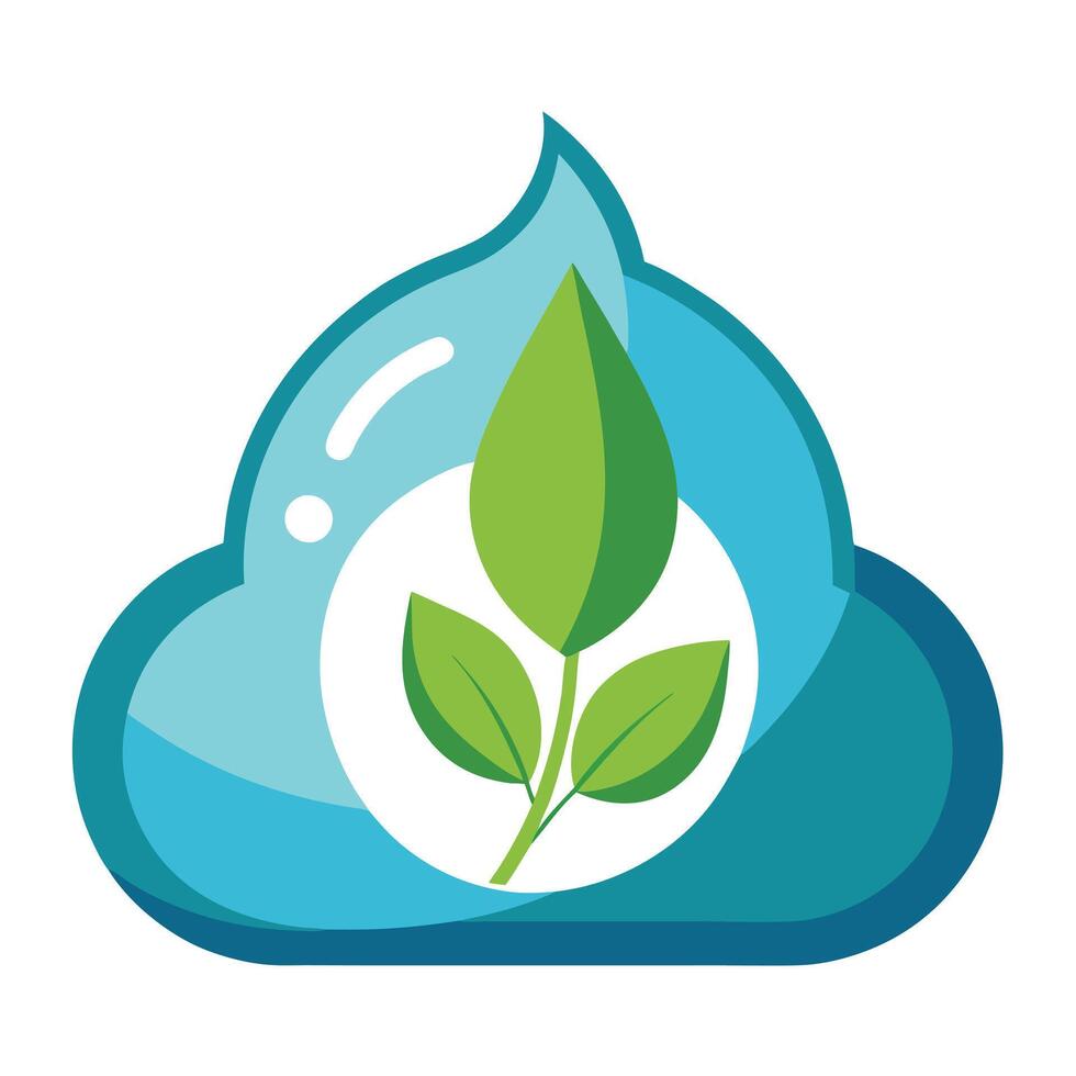 Abstract Water Drop Icon with Modern and Innovative Cloud and Leaf Design vector