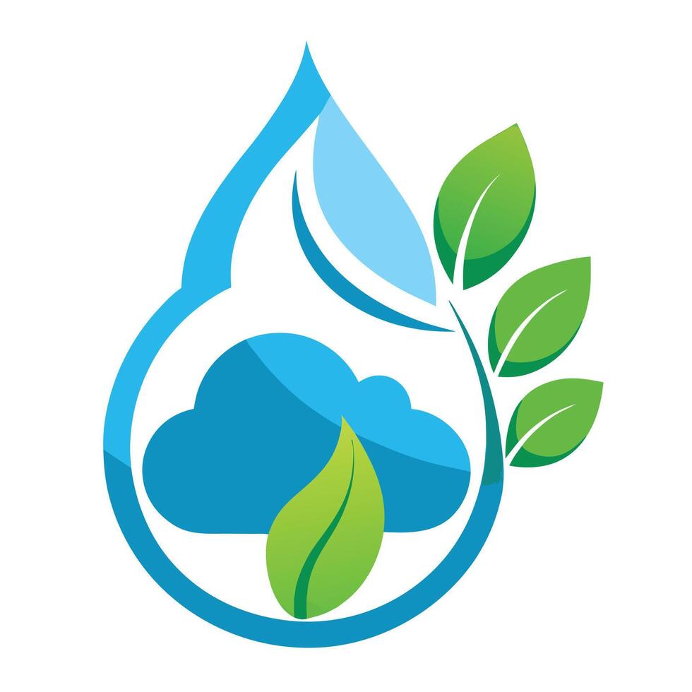Sleek and Modern Water Drop Icon with Futuristic Cloud and Leaf Design vector