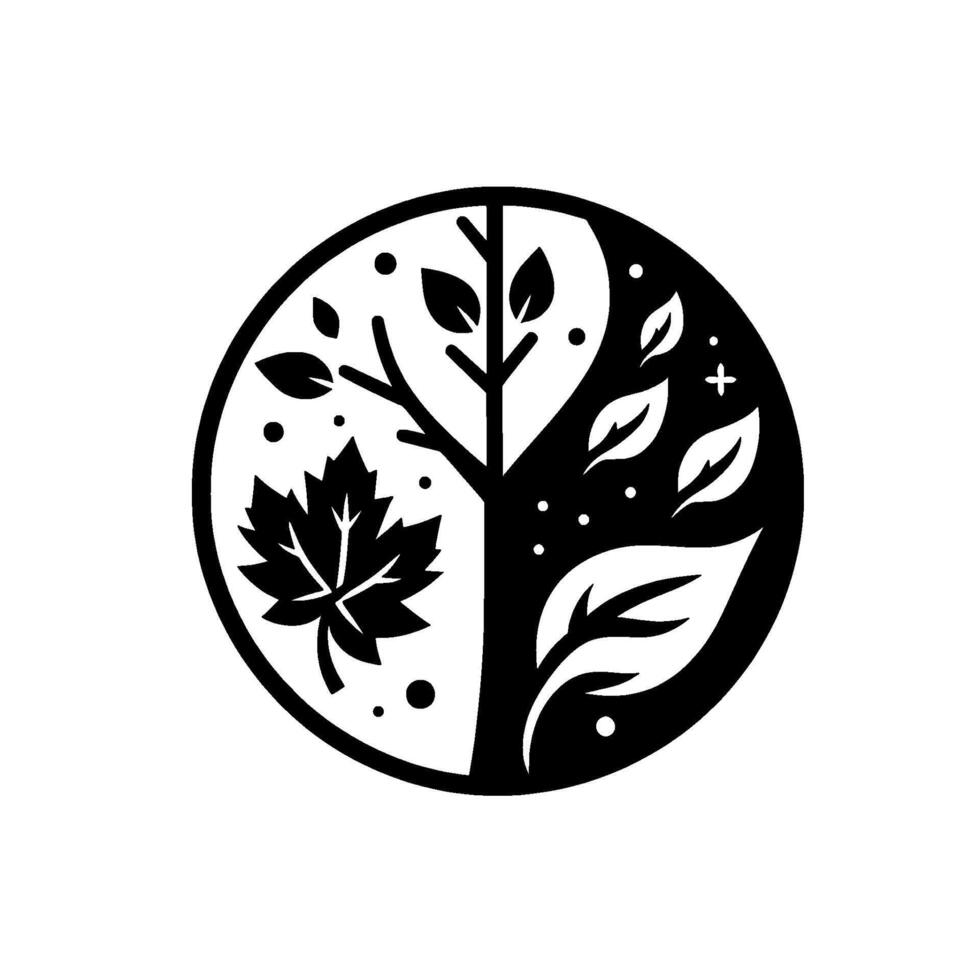 Yinyang harmony a stylized black and white circular depicting a balanced tree with stylized leaves on each side, symbolizing growth and balance. vector