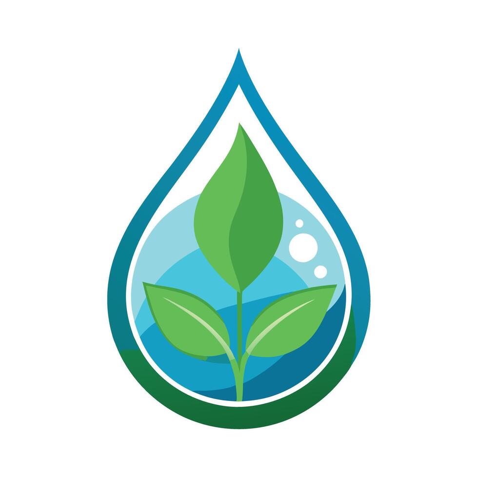 Stylized Water Drop Icon with Leaf and Modern Design Elements vector