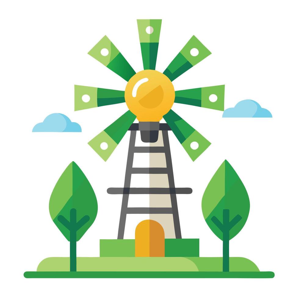 Modern Windmill Icon with Unique and Creative Lightbulb Design vector