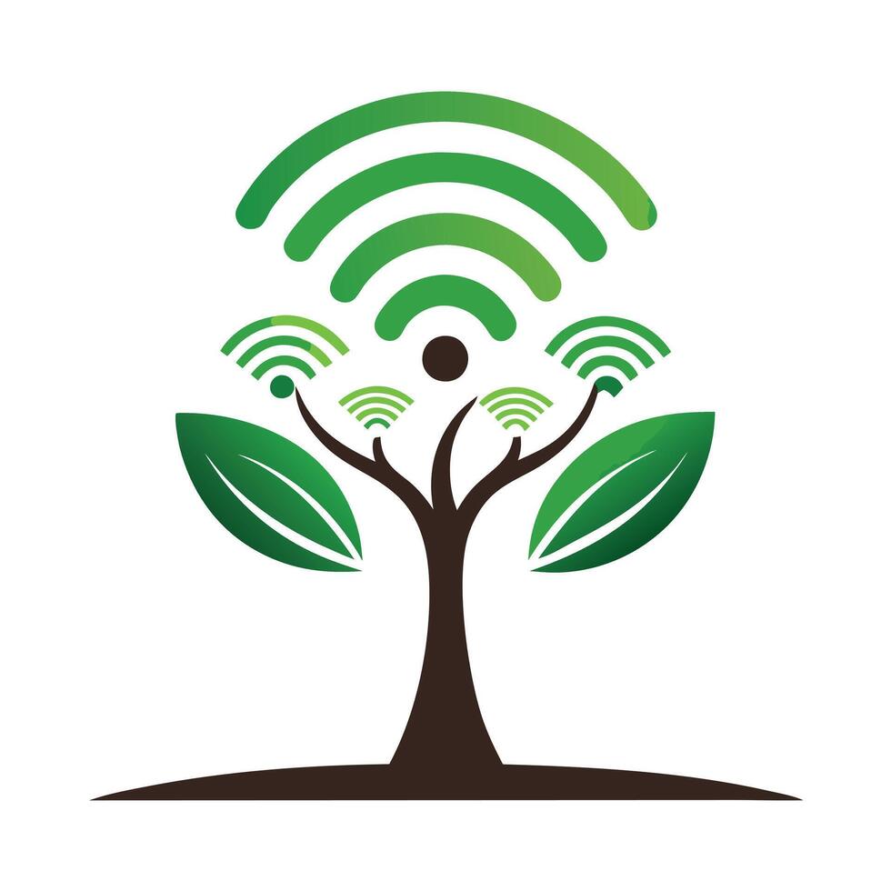 Stylized Wi-Fi Signal Icon with Tree and Modern Design Elements vector