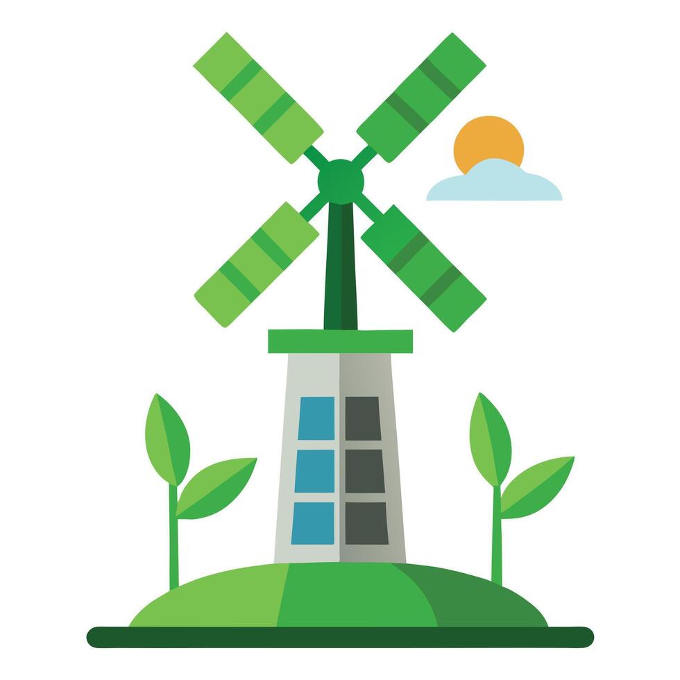 Stylized Windmill Icon with Solar Panel Blades Modern Design Elements vector