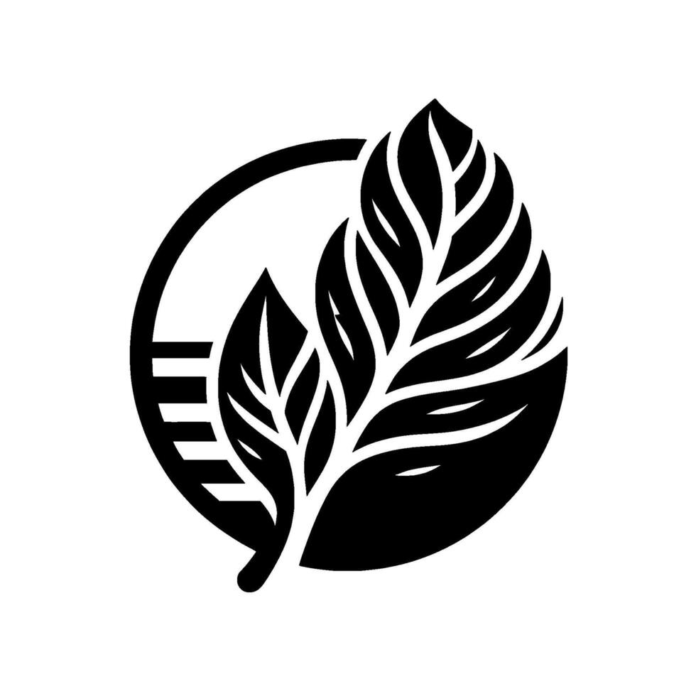 Bold black and white featuring two leaves within a circle, evoking nature and minimalism, perfect for branding and design. vector
