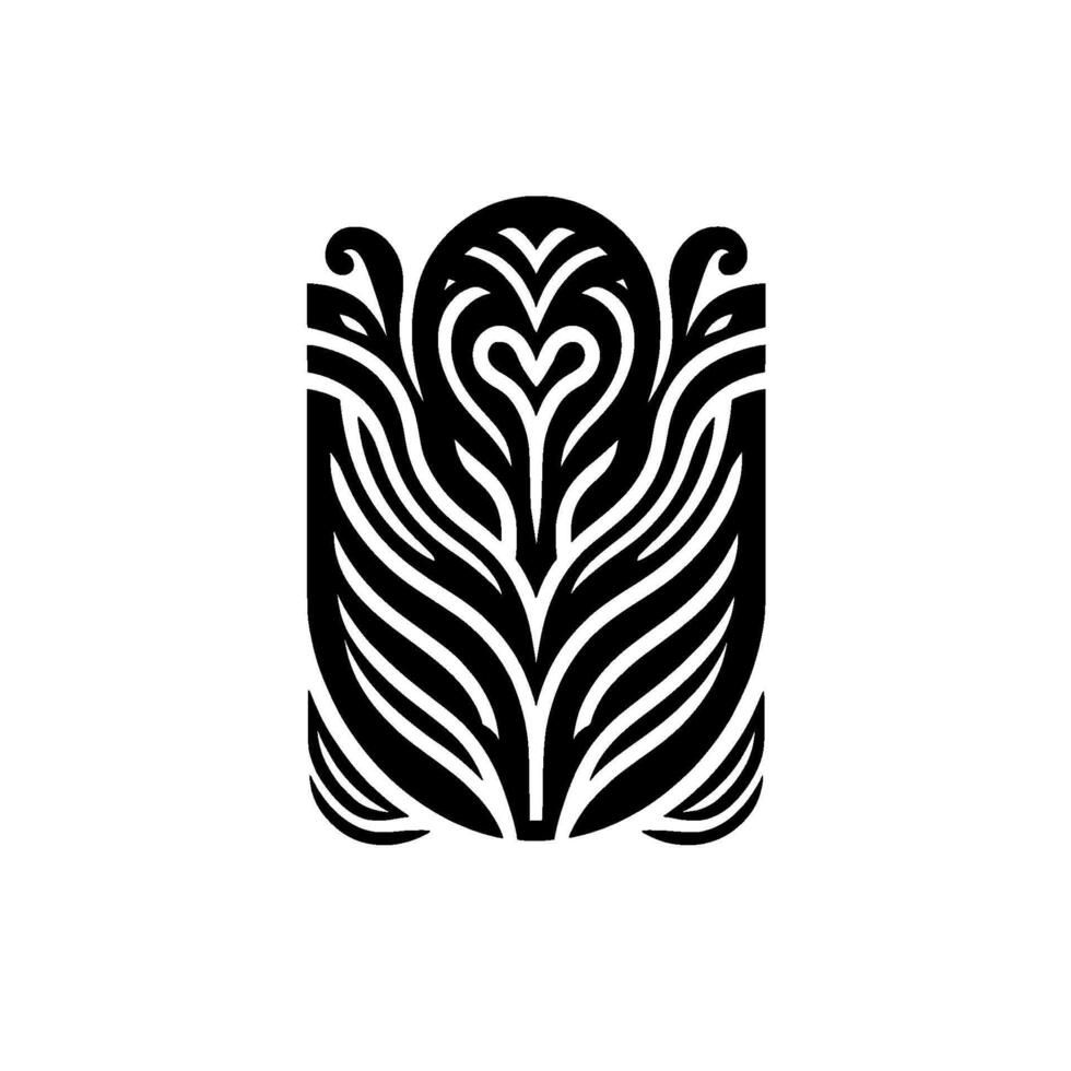 Abstract black and white botanical with heart motif, featuring flowing lines on a white background. vector