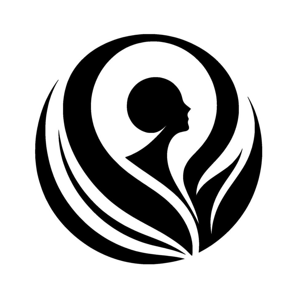 Elegant silhouette of a womans profile enclosed in a circular embrace of stylized floral elements, exuding a sense of grace. vector