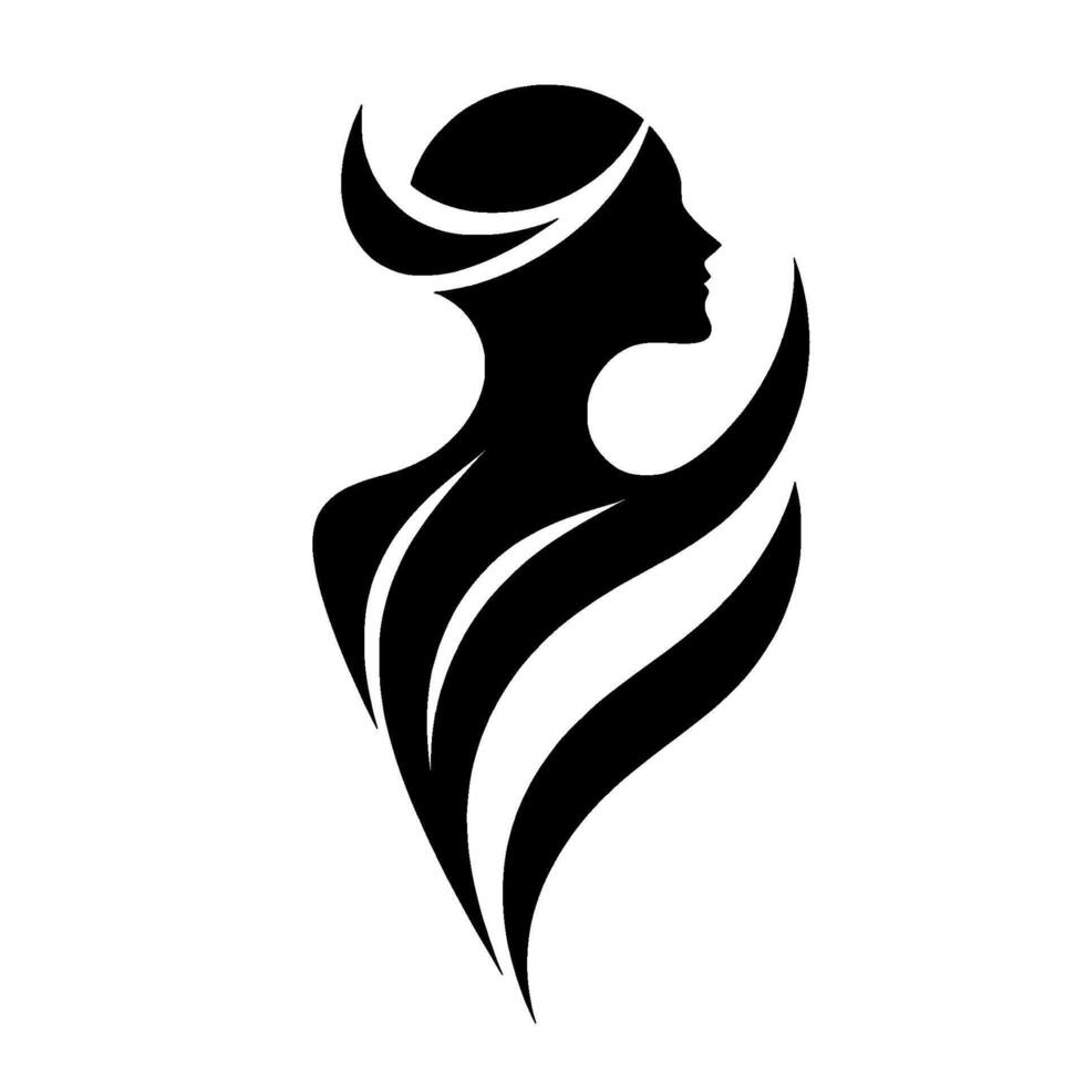 Elegant silhouette of a woman adorned with flowing lines, depicting grace and femininity in bold black and white. vector