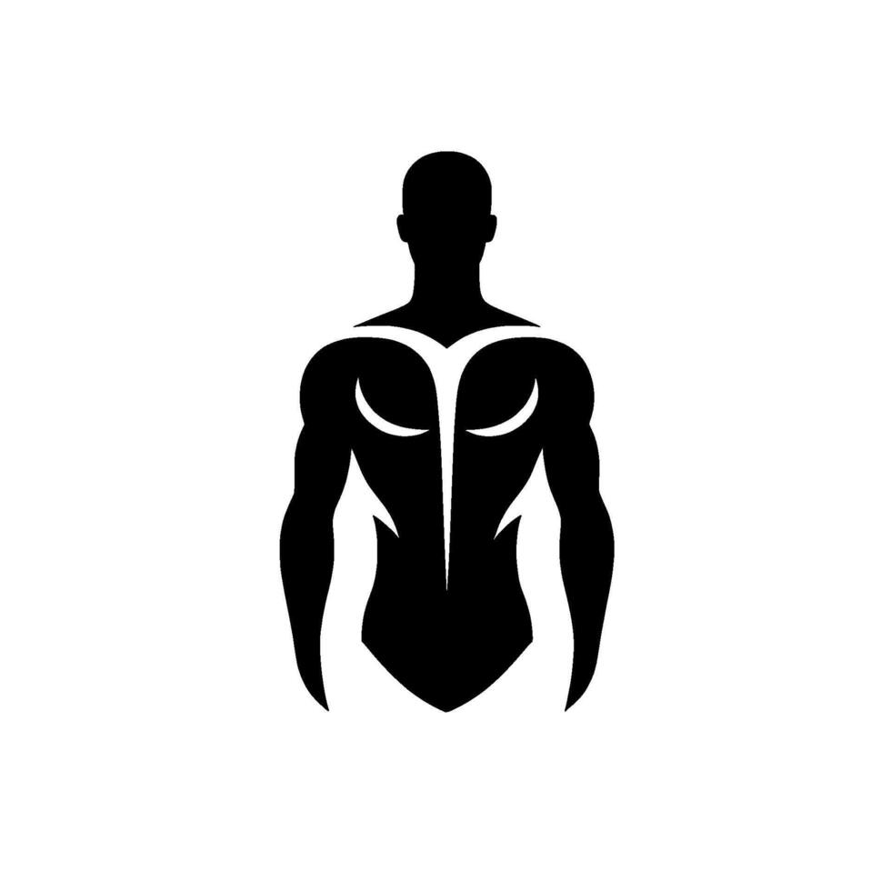 Silhouette of muscular male torso with back on white background, depicting strength. vector