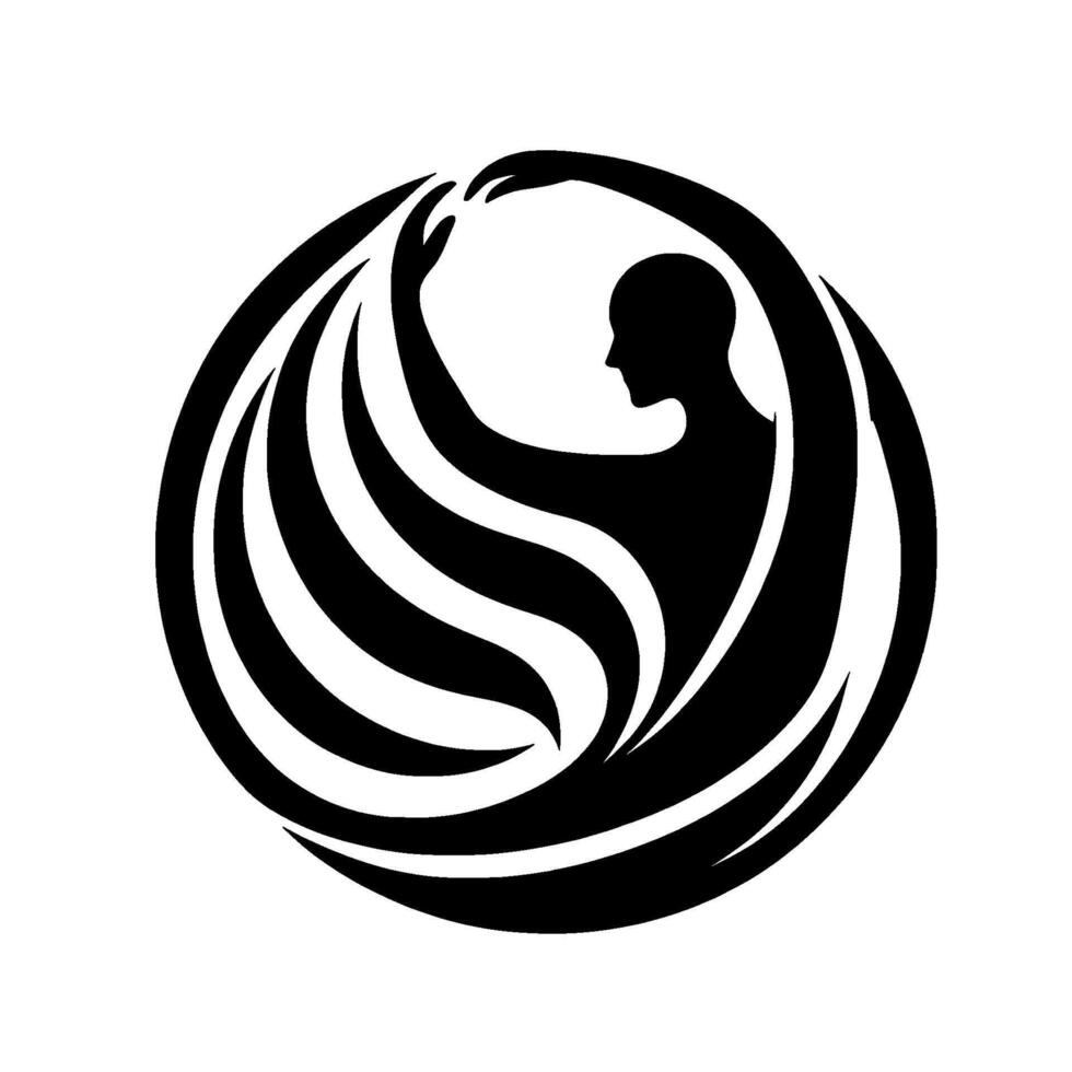 A stylized silhouette of a human figure within a swirling, organic shape. the blackonwhite artwork evokes a sense of movement and harmony. vector