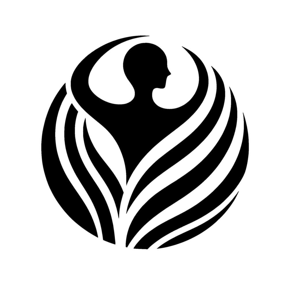 Silhouette of a human figure with outstretched arms, encircled by a layered, organic design, creating a symbol of growth and embrace. vector
