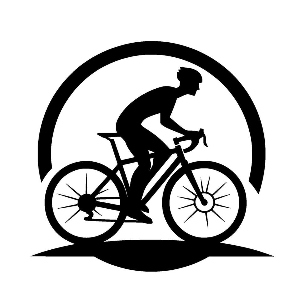 Silhouette of cyclist in action riding a bicycle, enclosed within a arch, representing motion endurance. vector