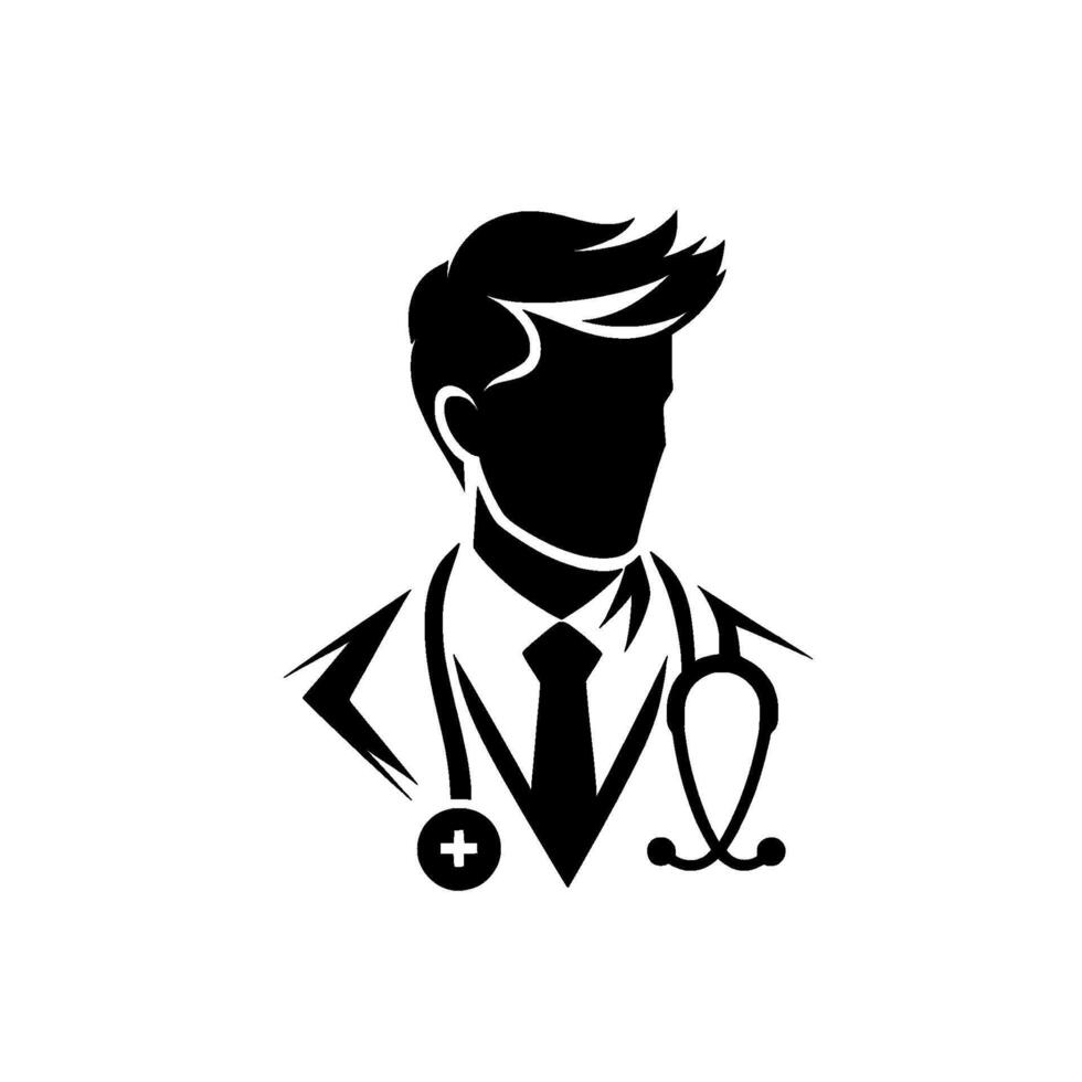 Minimalist silhouette of a doctor with stethoscope and cross symbolizing health and medical expertise. clean, modern graphic, black and white. vector