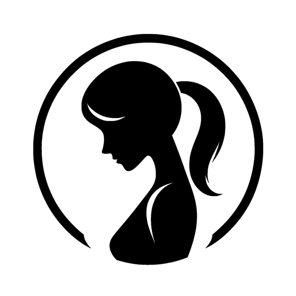 Elegant silhouette a serene black and white female figure in a circle, portraying graceful curves and a thoughtful pose, evoking a sense of calm. vector