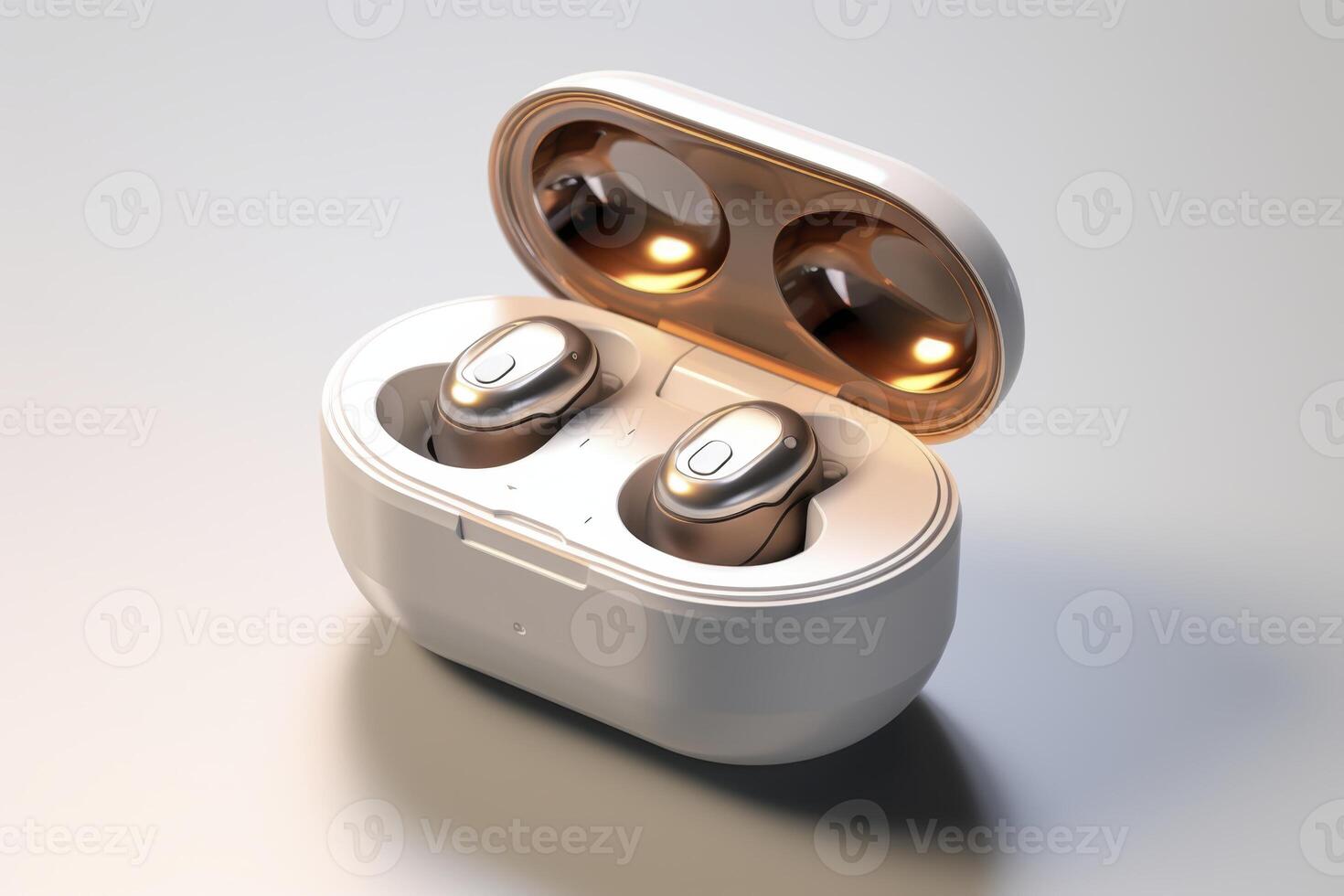 earbuds are open and laying on a table photo