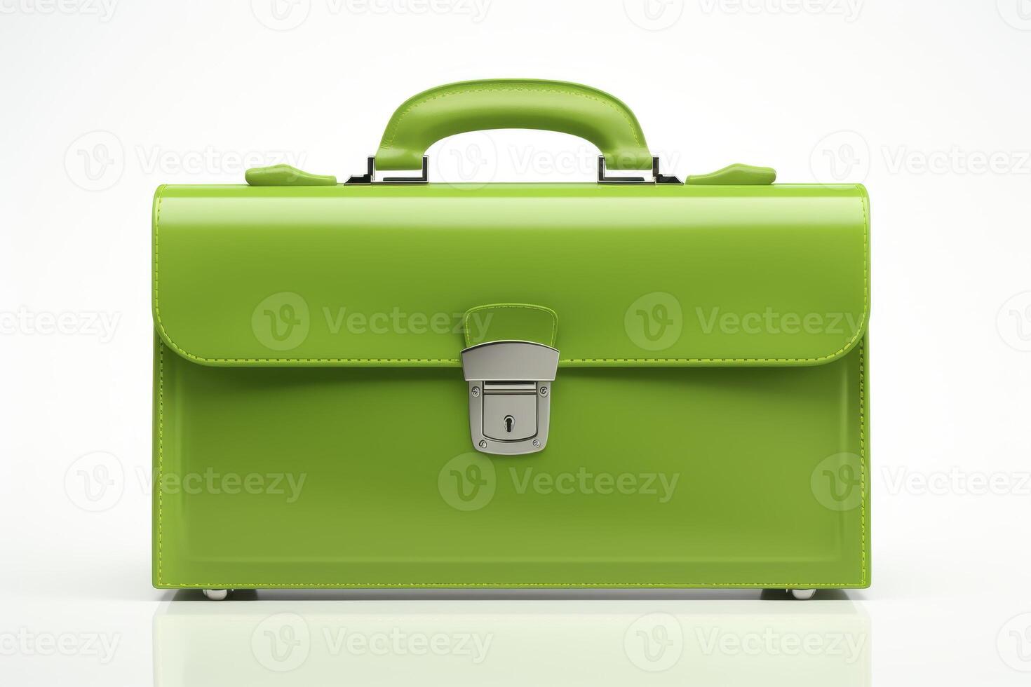 A green briefcase with a silver clasp isolated on white background photo