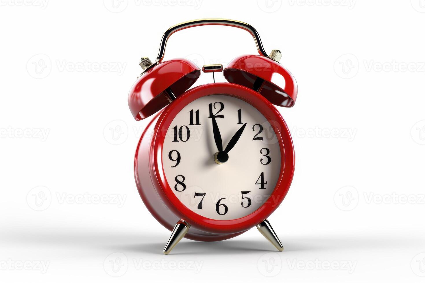 A red alarm clock with the time of isolated on white background photo