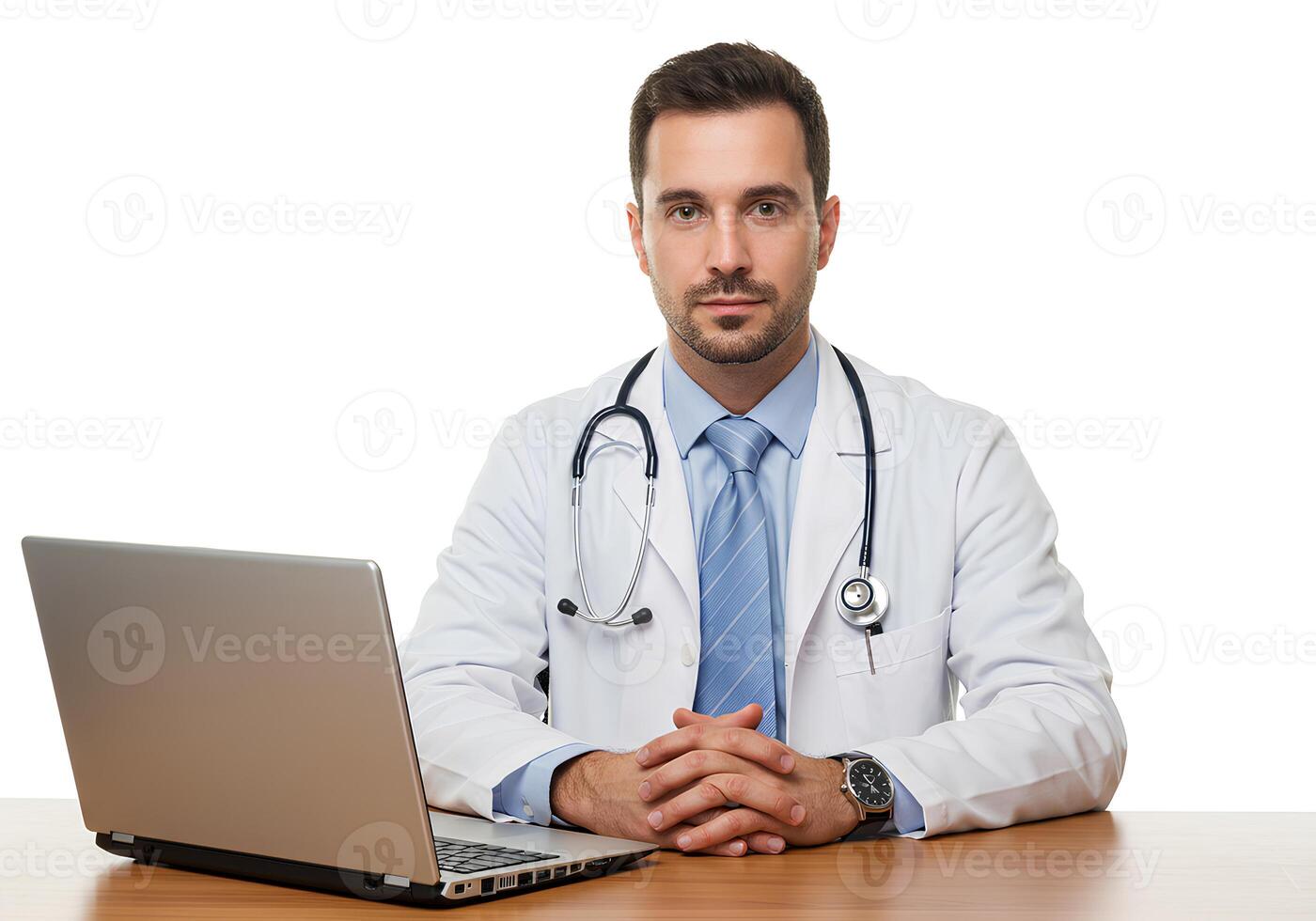 Doctor with a Laptop Sitting At Desk 1 photo