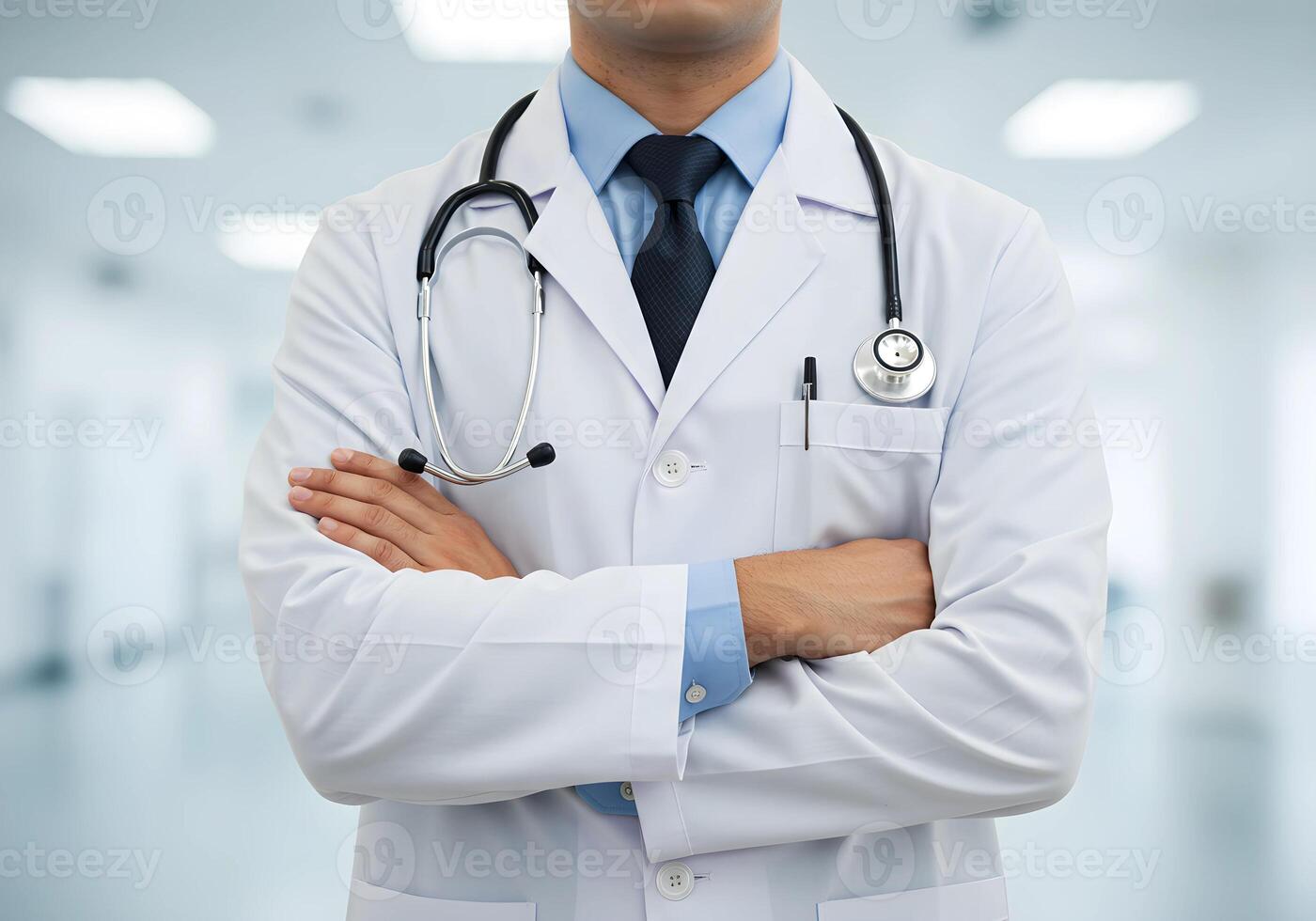 A male doctor in a white coat and tie photo