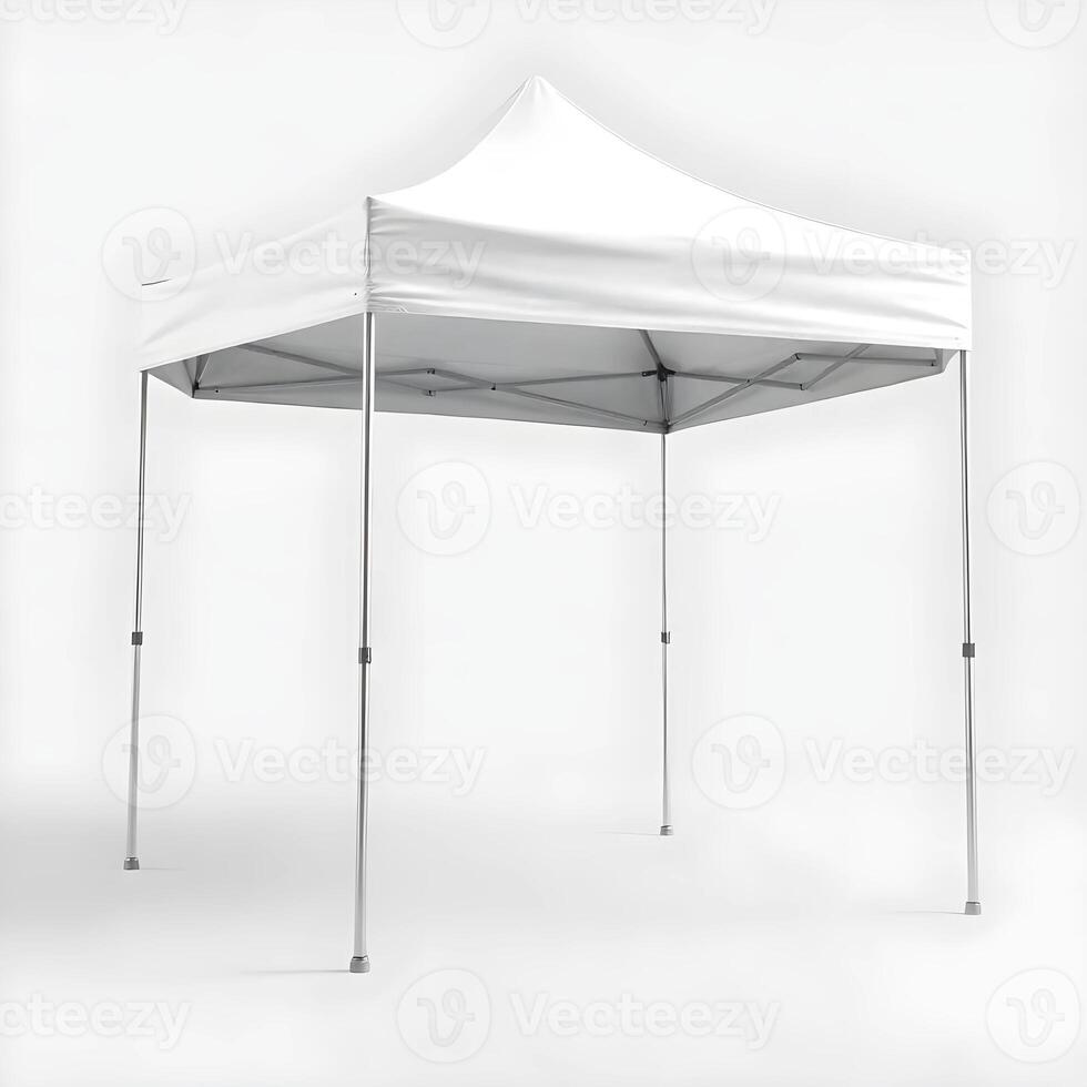 Mockup on Blank White Pop-Up Canopy Tent, Portable Folding Tent, Outdoor Event Equipment photo