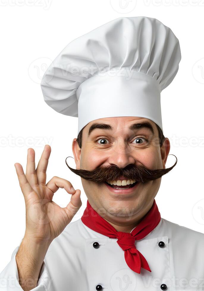 A man with a mustache and a chef hat making an ok sign photo