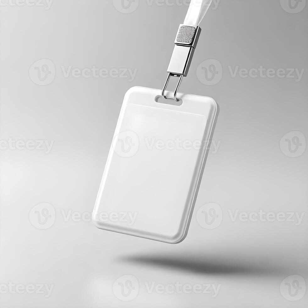 Blank Identification Card Design Mockup with White Lanyard photo