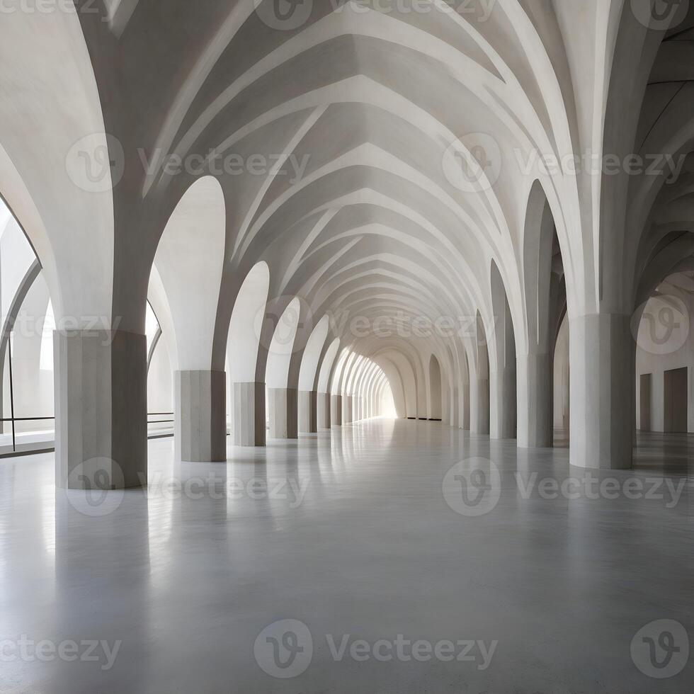 A long hallway with arches and pillars photo